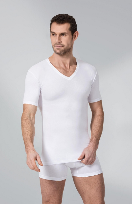 Namaldı erkek V yaka T-shirt %50 Modal %50 Pamuk XL beyaz renk